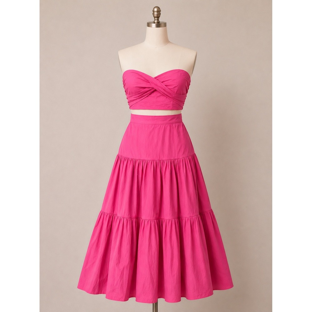 Runaway Hot Pink Tiered Maxi Skirt Cotton Boho Barbiecore Small top XS Skirt